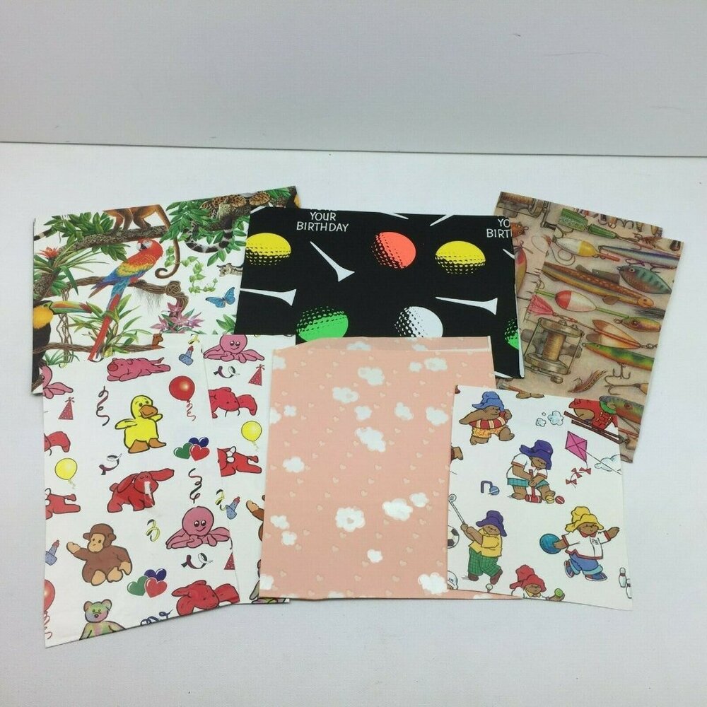 Vintage Wrapping Paper Scrap Pieces Golf Birthday Beanie Babies Fishing Bears